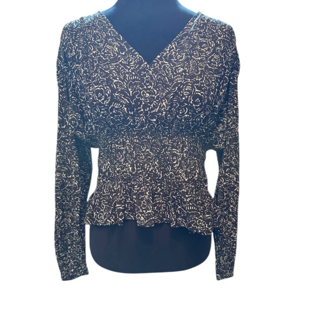 Universal Thread Black Silver Long Sleeve Peplum Blouse